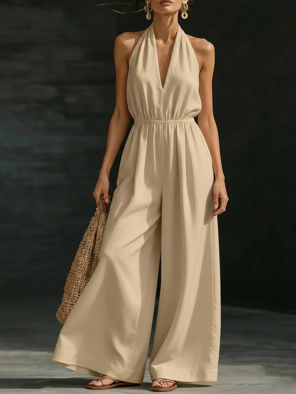 Full Size Halter Neck Wide-Leg Jumpsuit Plus Size