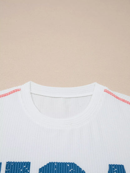 Usa Graphic Half Sleeve Loose Ribbed Top