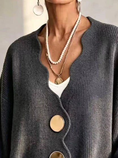Full Size Scalloped-Edge Oversized Button-Down Cardigan Plus Size