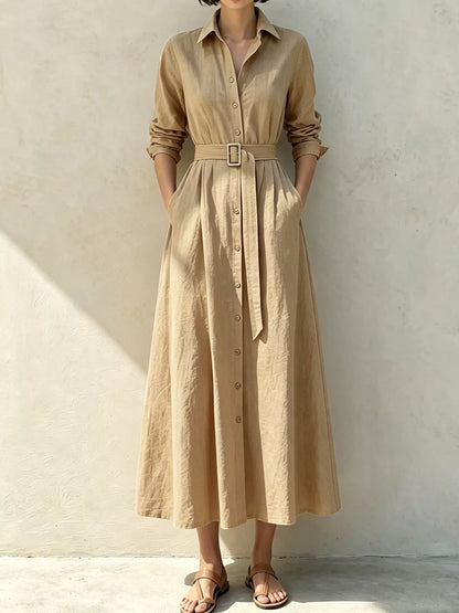 Button-Down Midi Shirt Dress with Pockets