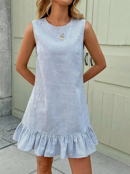 Sleeveless Striped Ruffle Hem Mini Dress