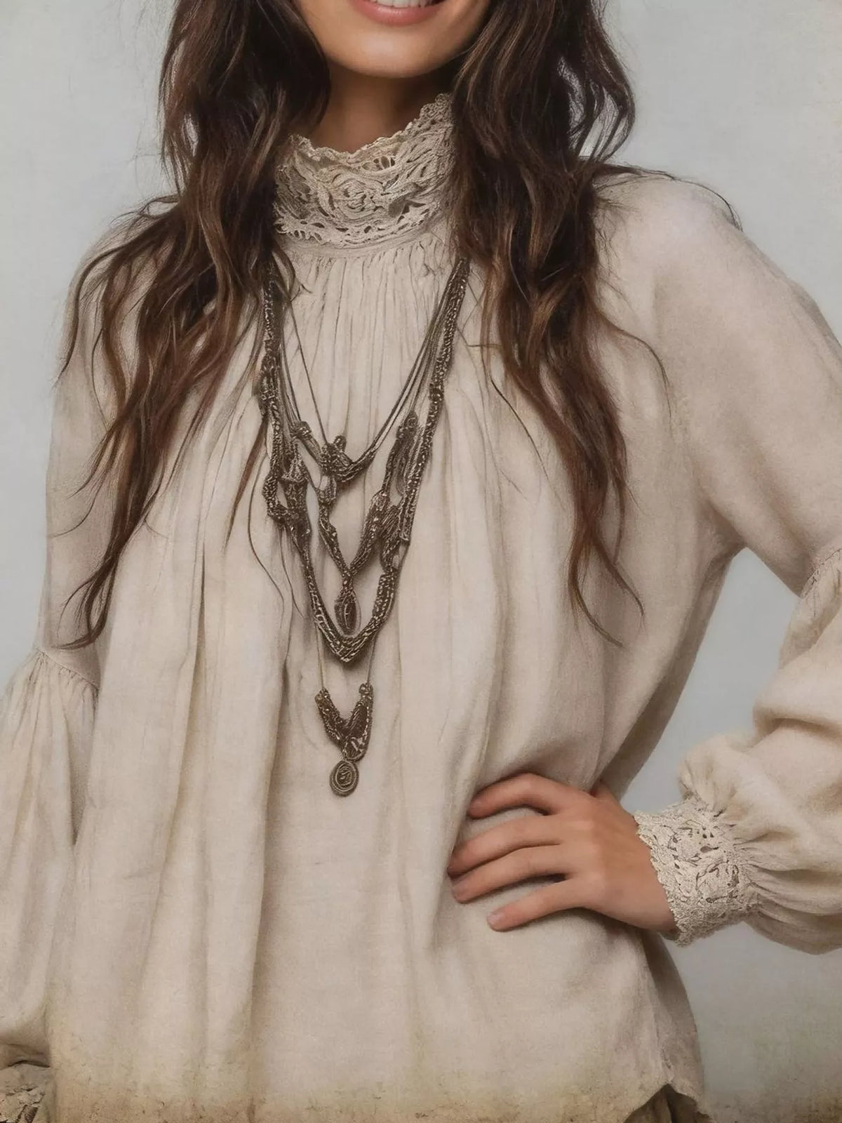 Full Size Lace Mock Neck Long Sleeve Blouse Plus Size