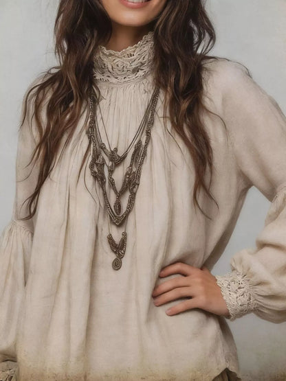 Full Size Lace Mock Neck Long Sleeve Blouse Plus Size