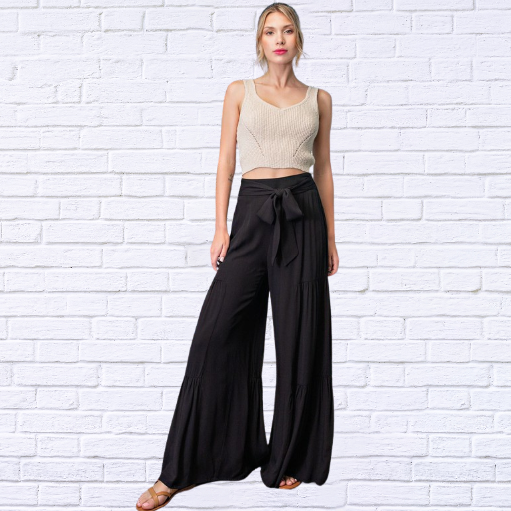 Women's Black Super Swingy Wide Leg Woven Pants Large