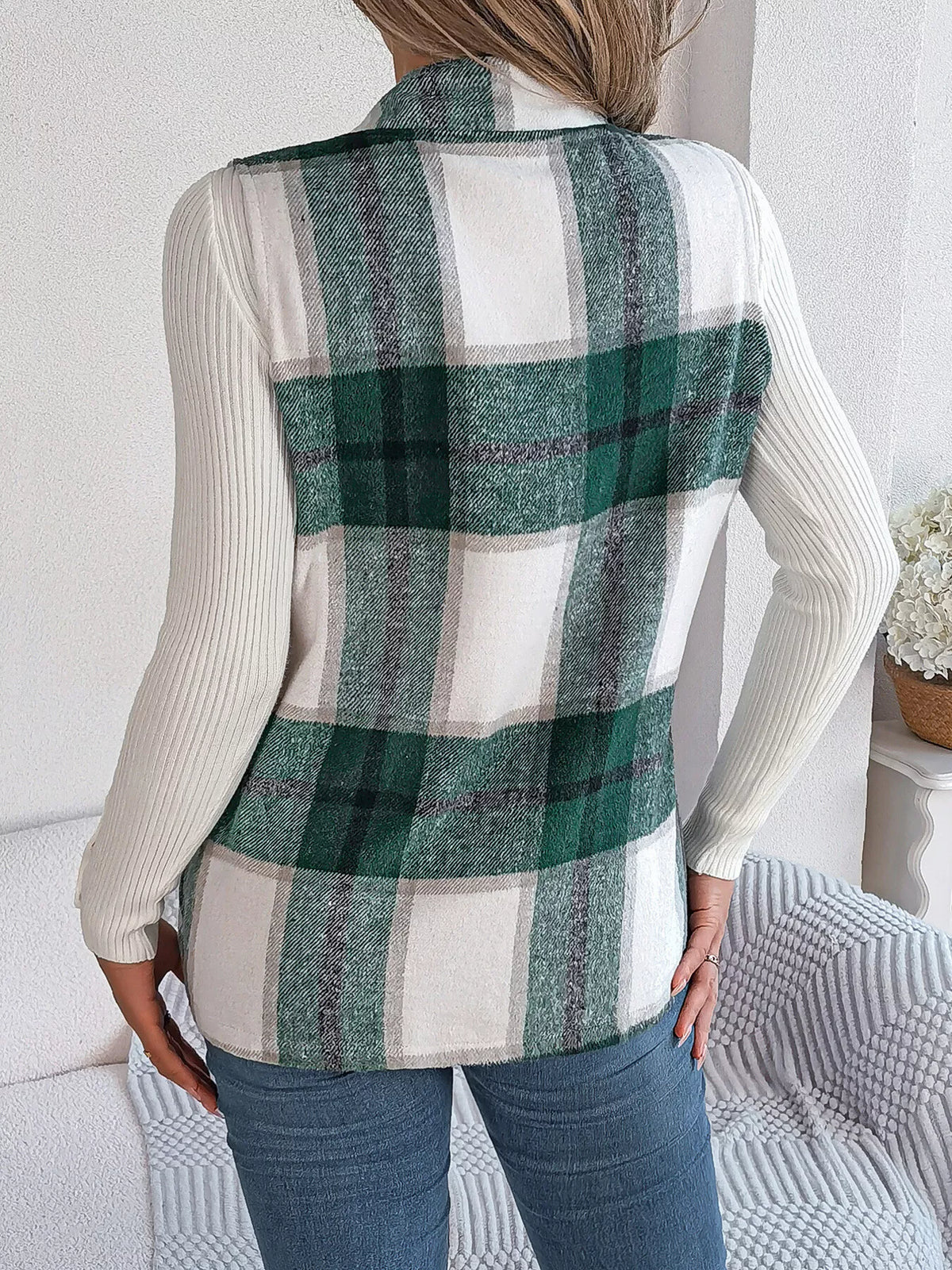 Plaid Open Front Vest