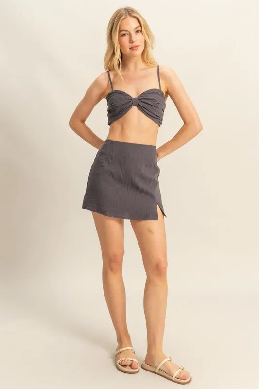 Hyfve Ruched Bra Top And Mini Skirt Set