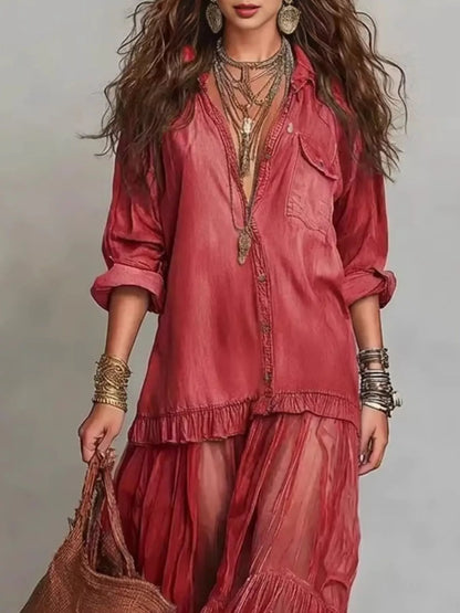 Full Size Sheer Tiered Long Sleeve Maxi Dress Plus Size