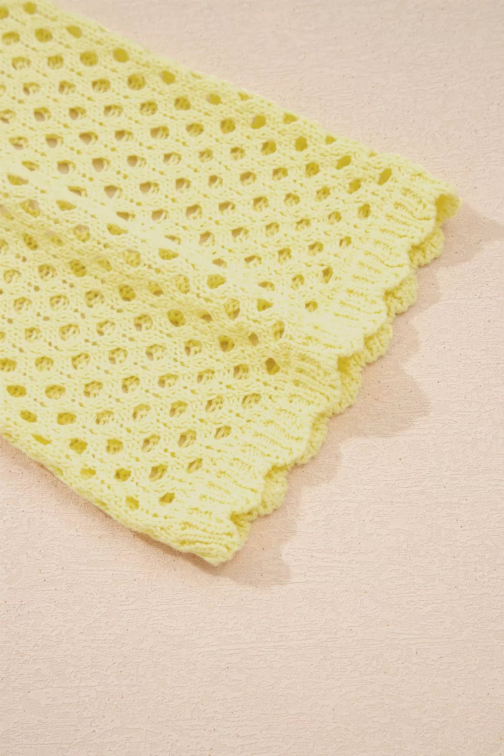 Scalloped Trim Hollow Out Knit Long Sleeve Top