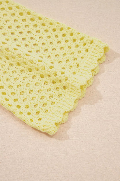 Scalloped Trim Hollow Out Knit Long Sleeve Top
