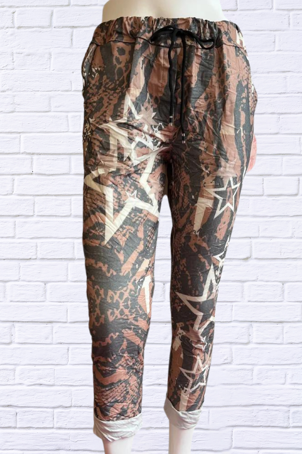 Imported Cotton Sateen Stretch Bottoms Beige Zebra Star