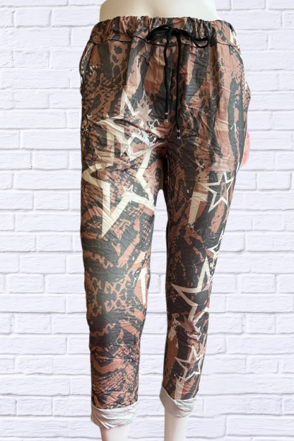 Imported Cotton Sateen Stretch Bottoms Beige Zebra Star