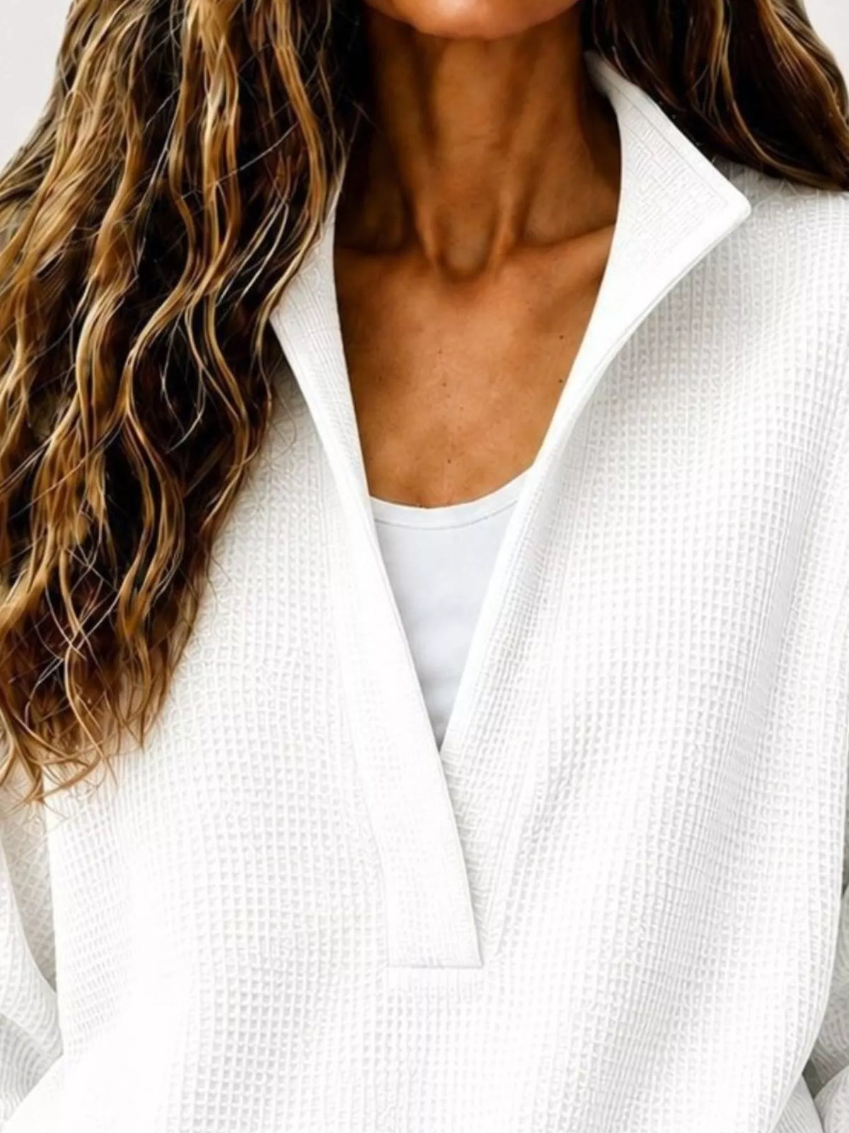 Full Size Waffle Knit Dropped Shoulder Sweatshirt Plus Size