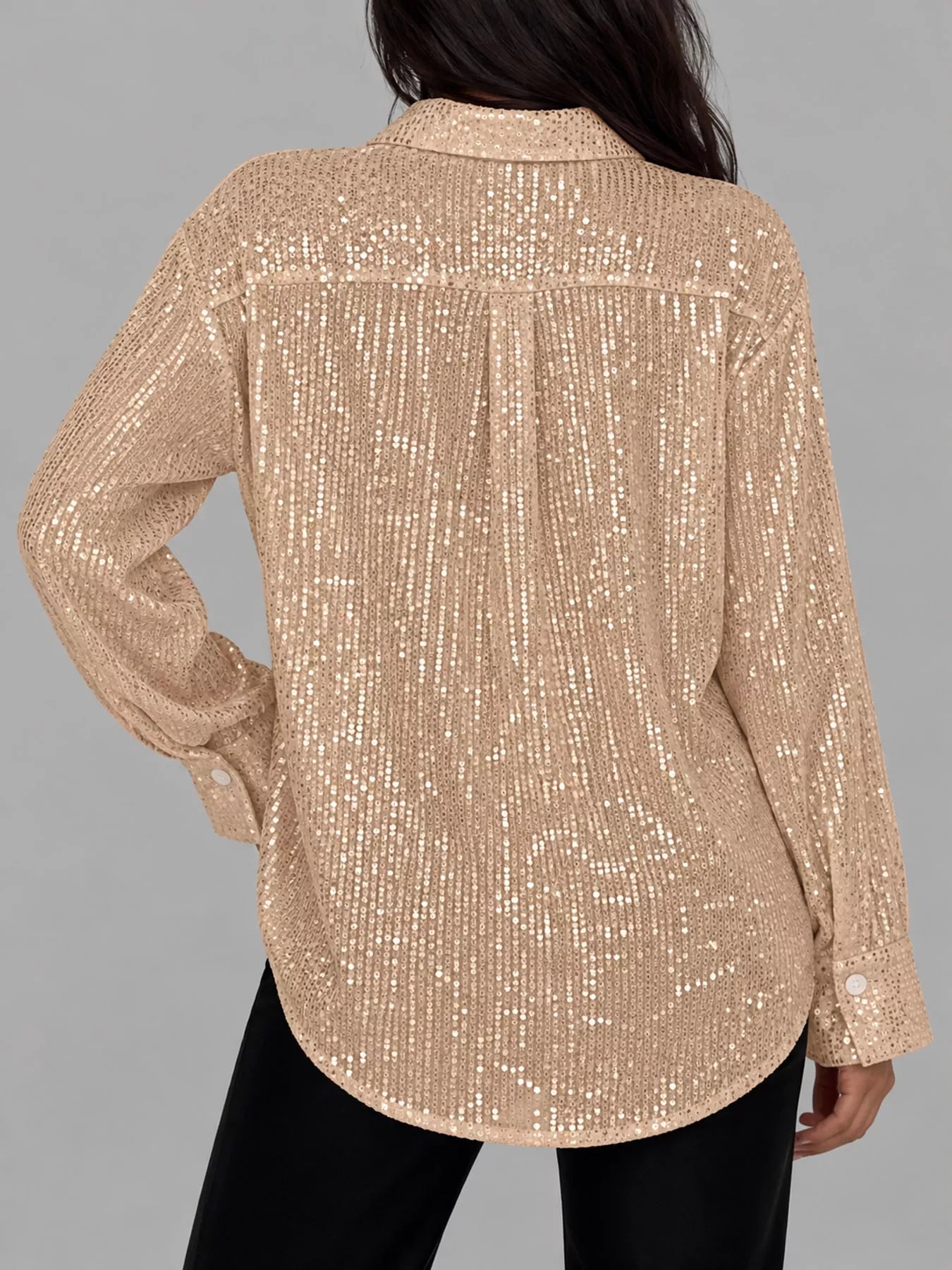 Full Size Sequin Button-Down Shirt Plus Size