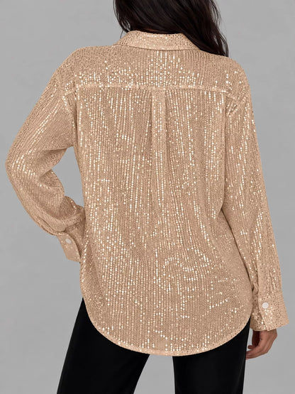 Full Size Sequin Button-Down Shirt Plus Size