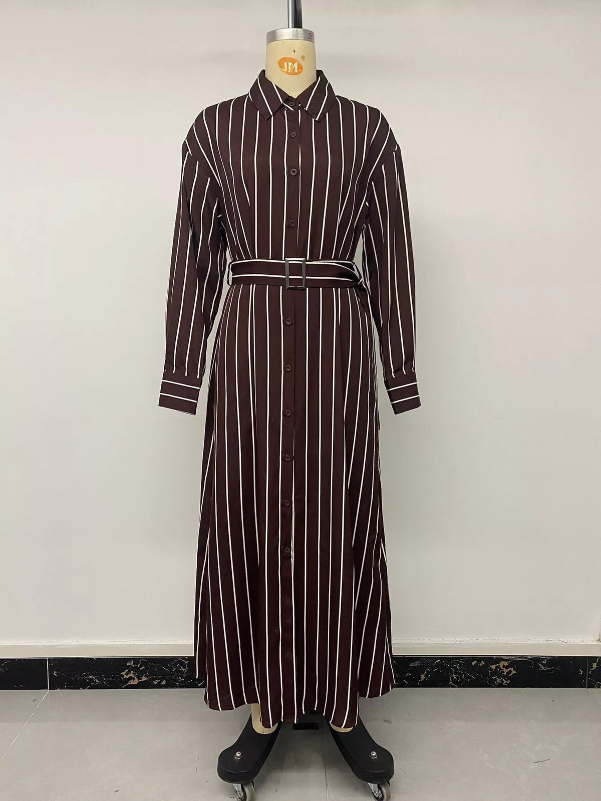 Striped Long Sleeve Belted Shirt Dress