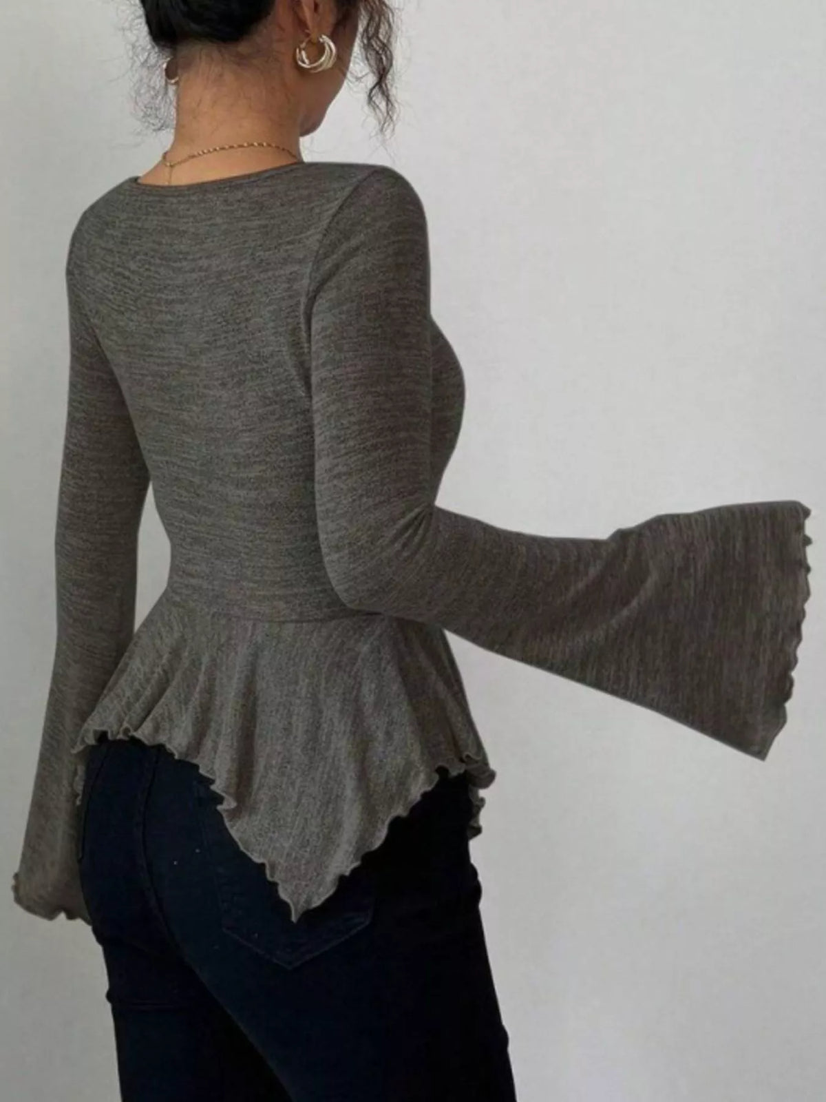 Ruched Flared Sleeves Peplum T-Shirt
