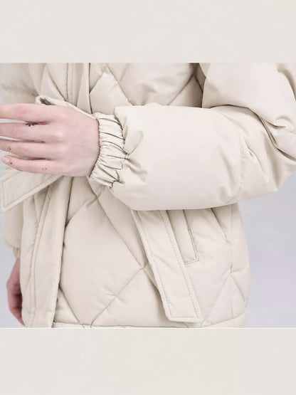 Quilted Waist Belt Hooded Puffer Outerwear