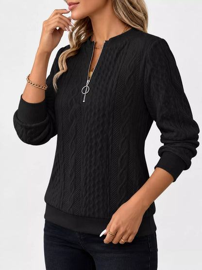 Full Size Quarter-Zip Cable Knit Sweatshirt Plus Size