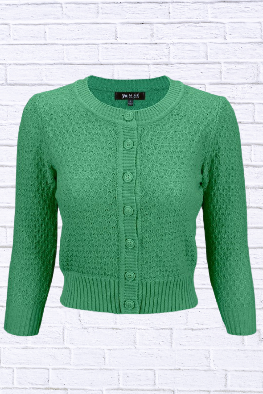 3/4 Sleeve Cute Pattern Cropped Cardigan Sweater Kelly Green