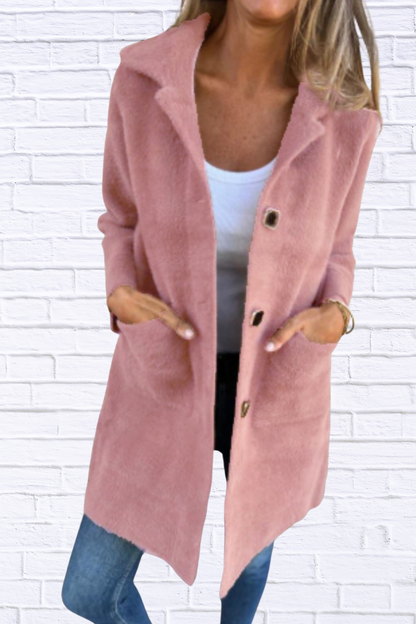 Full Size Button-Down Long Sleeve Longline Coat Plus Size Pink