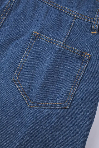 Retro Bib Pocket Buckle Straps Casual Denim Overalls