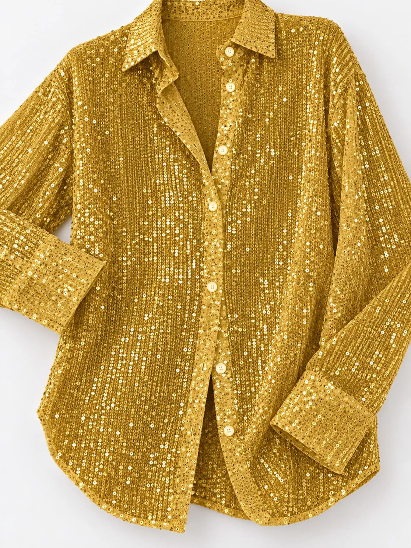 Full Size Sequin Button-Down Shirt Plus Size
