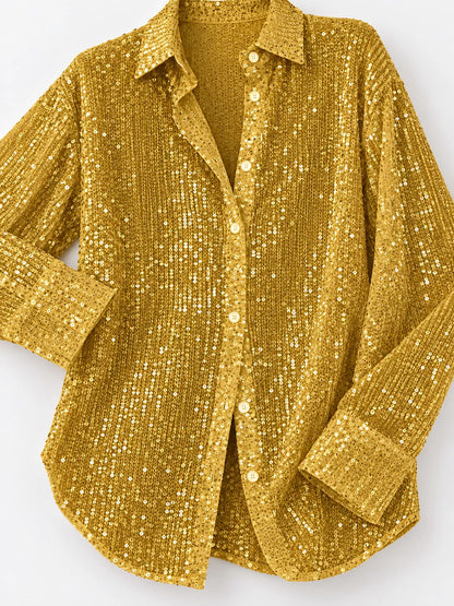Full Size Sequin Button-Down Shirt Plus Size