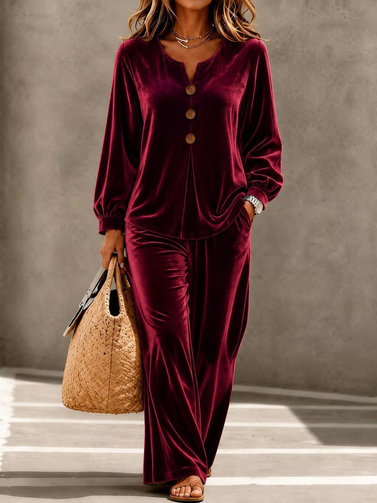 Decorative Button Top and Pants Set