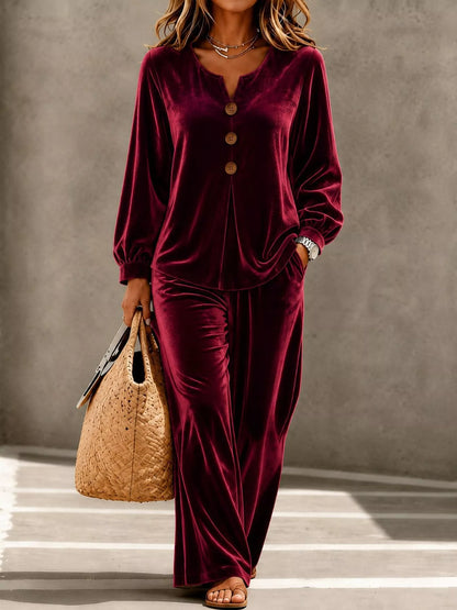 Decorative Button Top and Pants Set