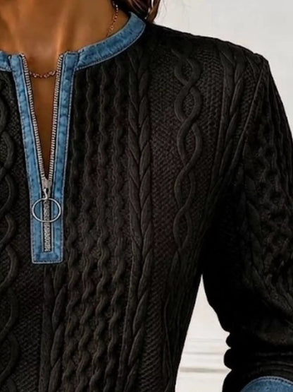 Plus Size Cable-Knit Quarter-Zip Sweatshirt