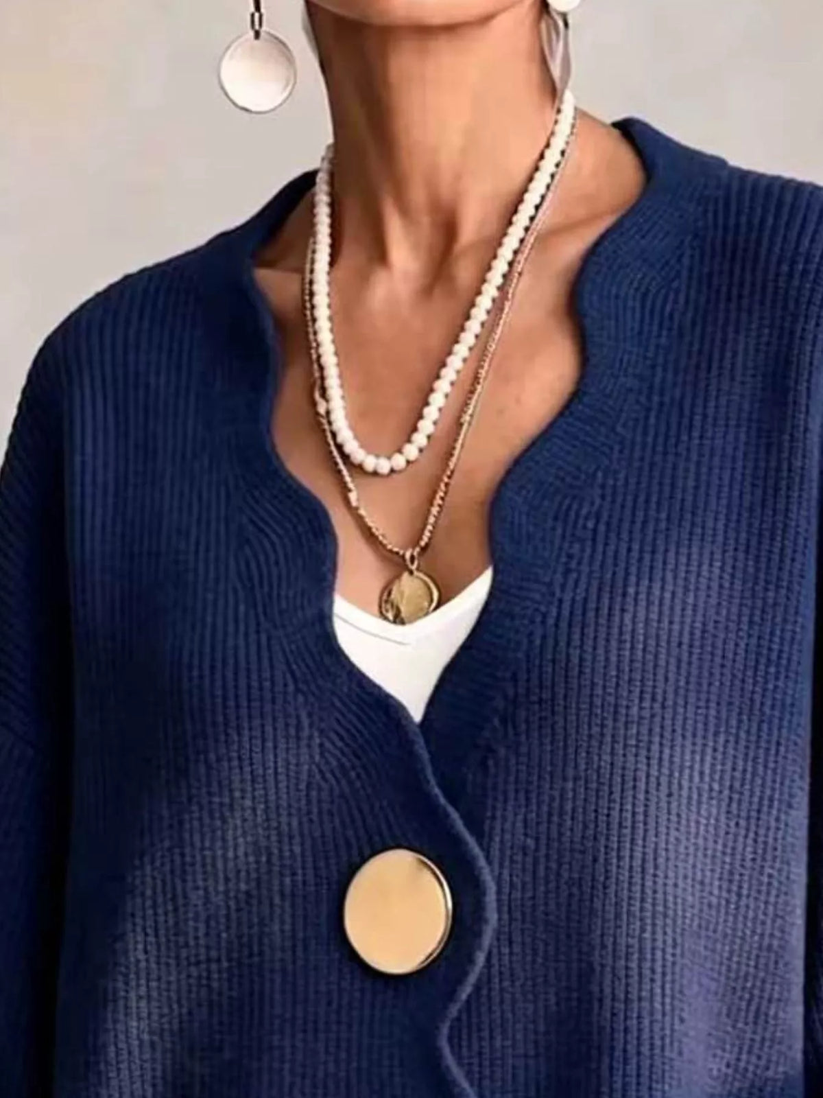 Full Size Scalloped-Edge Oversized Button-Down Cardigan Plus Size