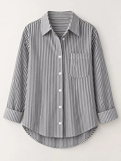 Full Size Striped Button-Down Long Sleeve Shirt Plus Size