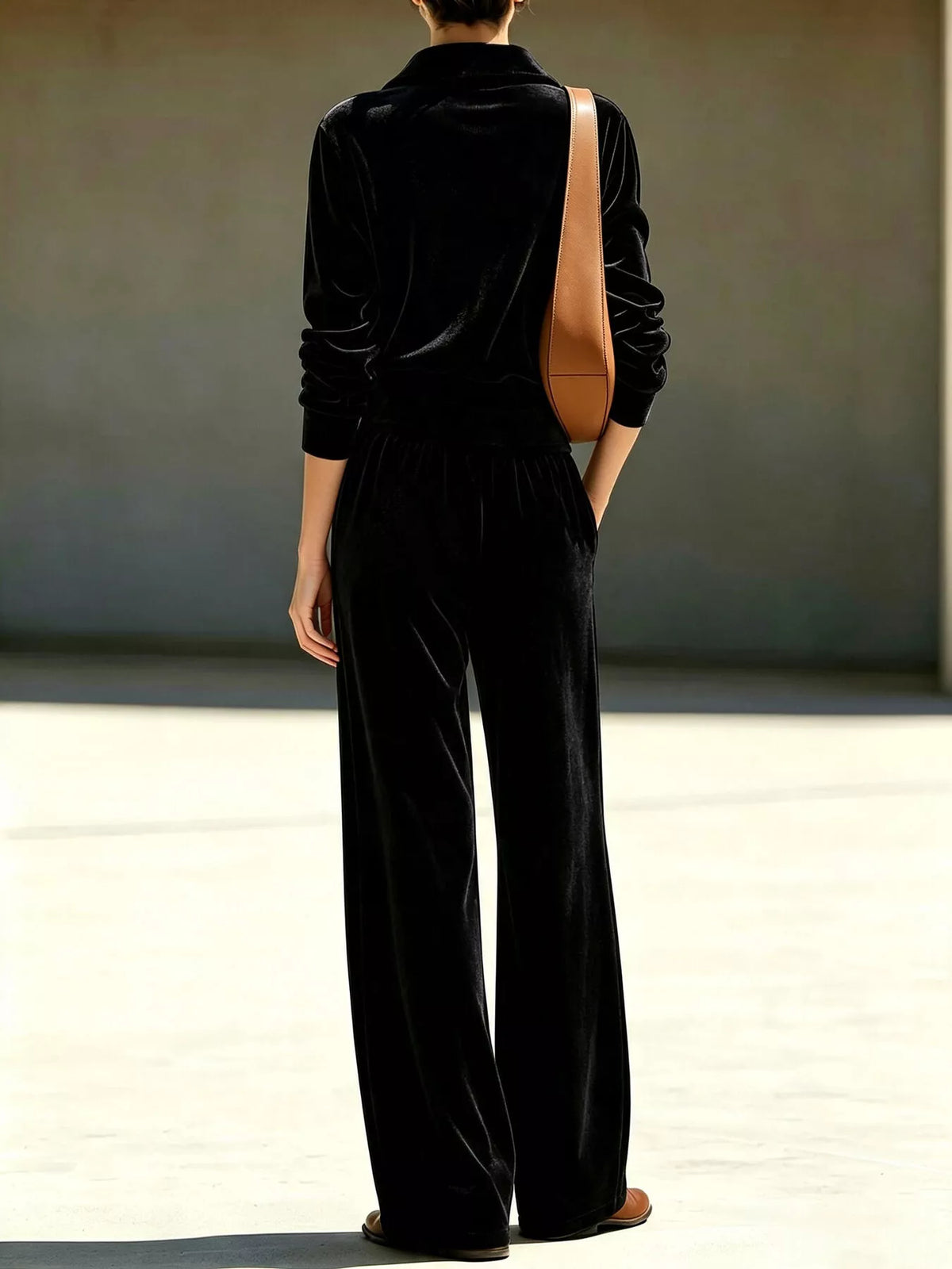 Full Size Quarter-Zip Top and Wide-Leg Pants Set Plus Size