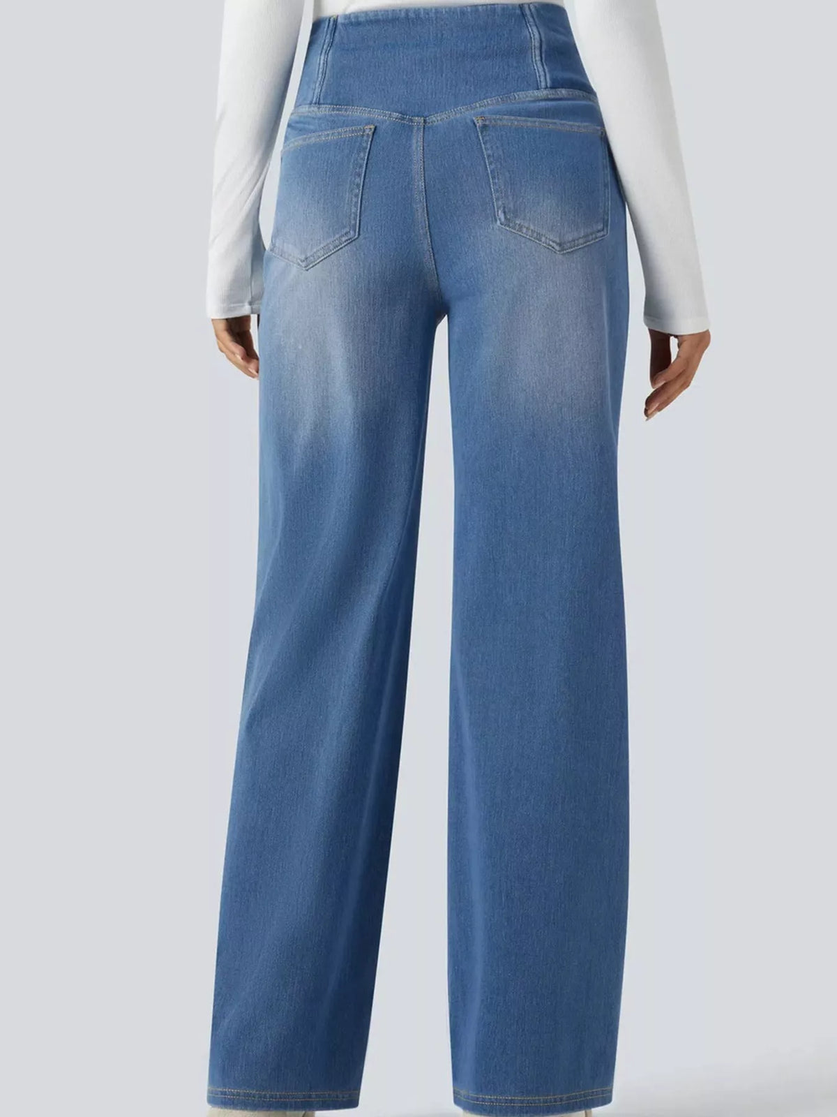 High Waisted Stretch Jeans with Crossover Waist | Straight Leg