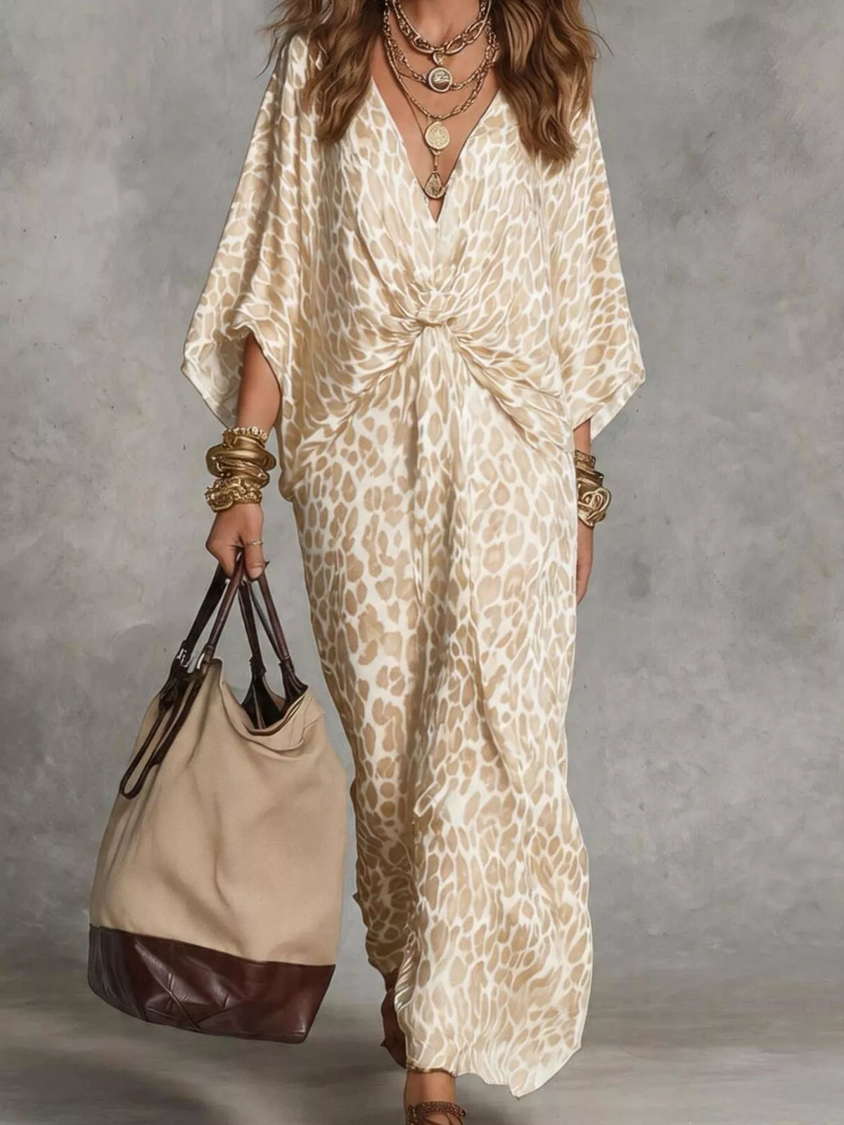 Leopard Print V-Neck Maxi Dress