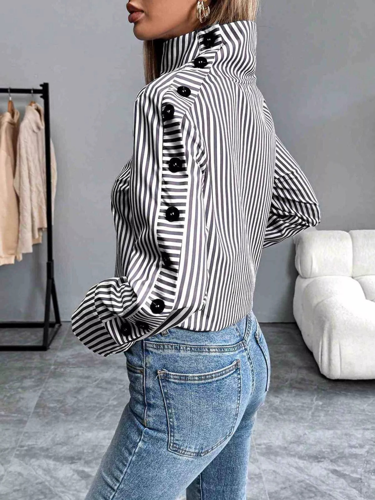 Striped Turtleneck Long Sleeve Blouse