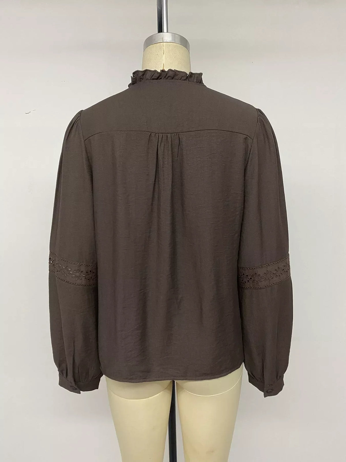 Eyelet Lace Trim Long Sleeve Blouse