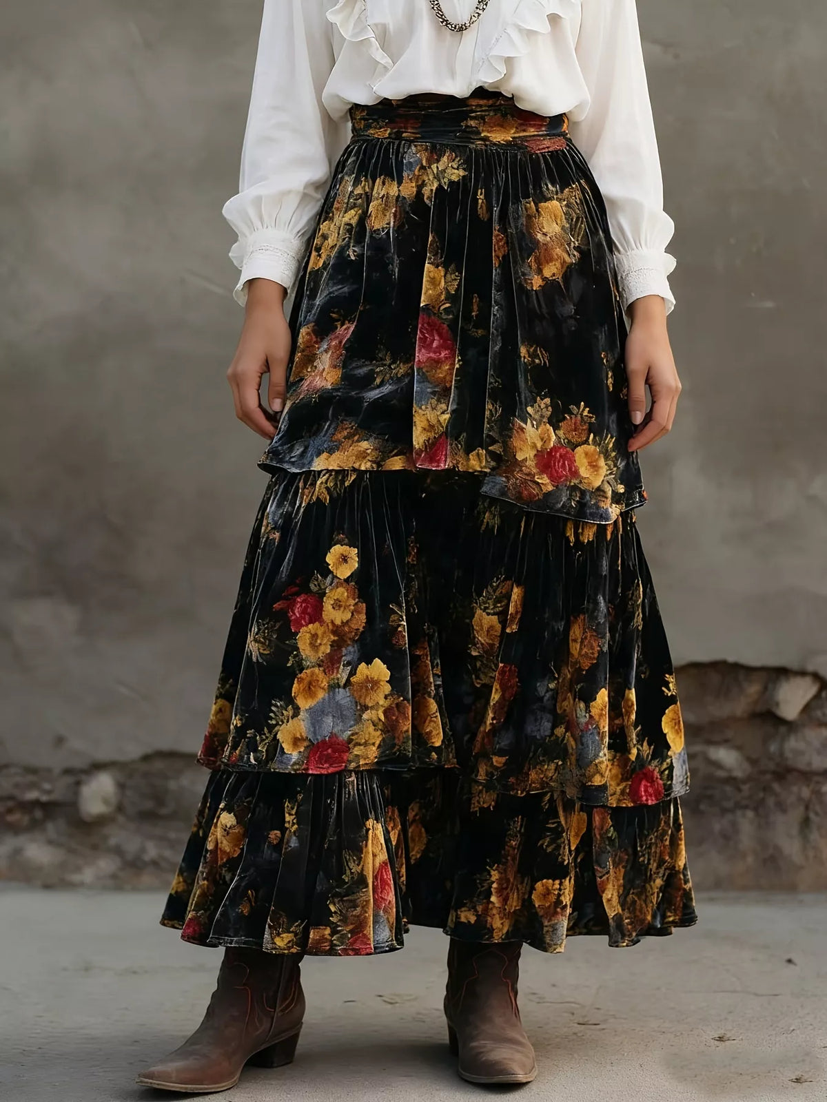 Floral Tiered Maxi Skirt