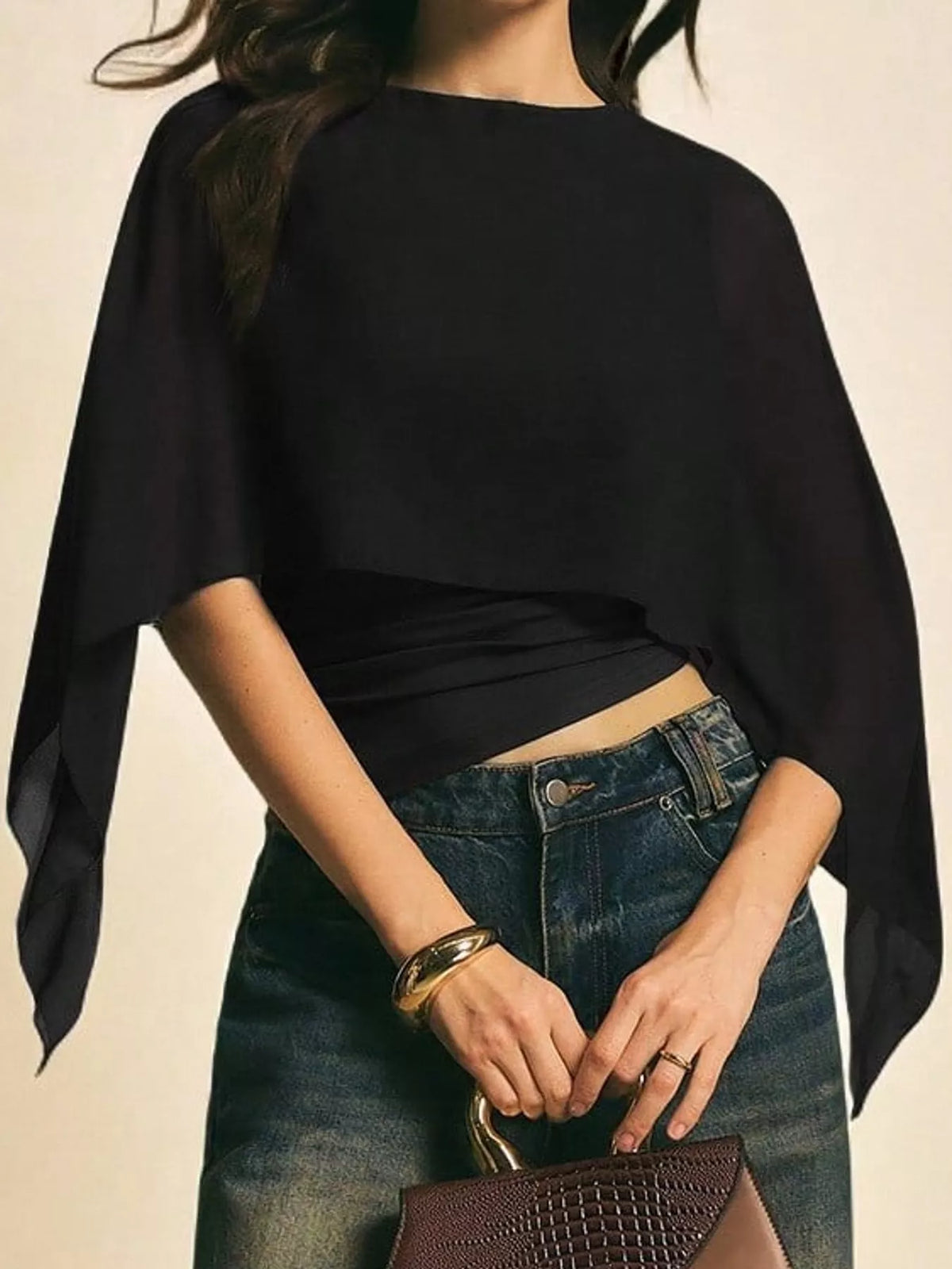Cape Sleeve Round Neck Blouse