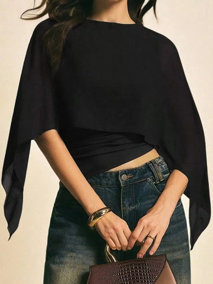 Cape Sleeve Round Neck Blouse