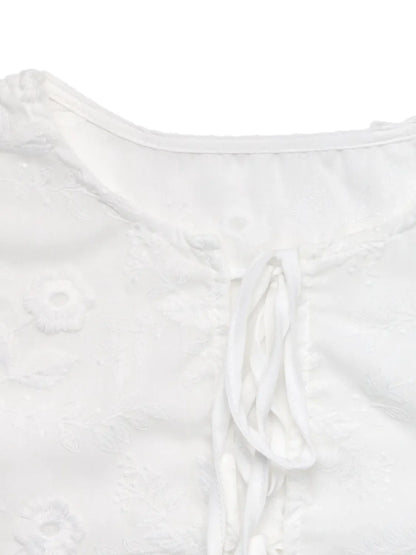 Tie Front Puff Sleeve Blouse