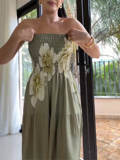 Floral Smocked Strapless Maxi Dress