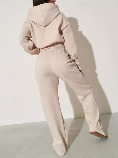 Zip-Up Hoodie and Wide-Leg Pants Set