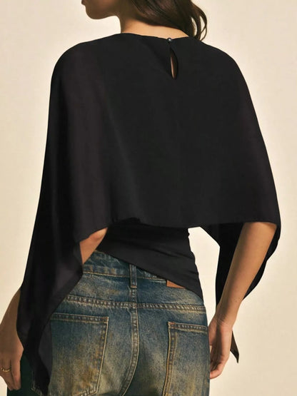 Cape Sleeve Round Neck Blouse