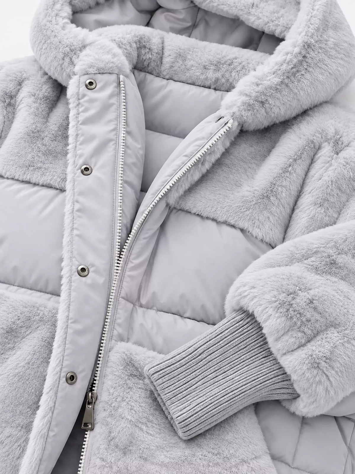 Full Size Faux Fur Hooded Puffer Outerwear Plus Size