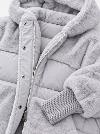 Full Size Faux Fur Hooded Puffer Outerwear Plus Size