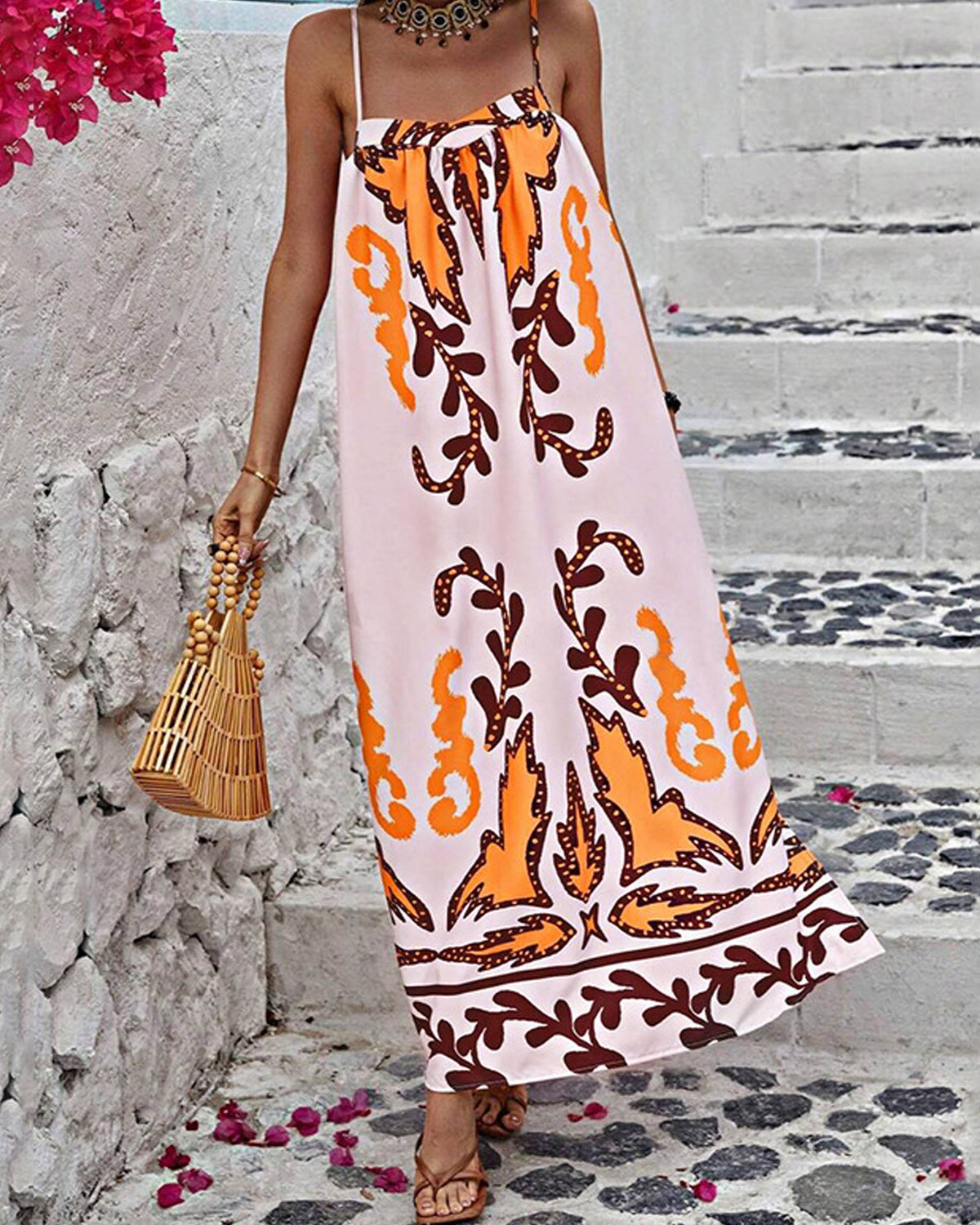 Ladies Pink Floral Printed Dress