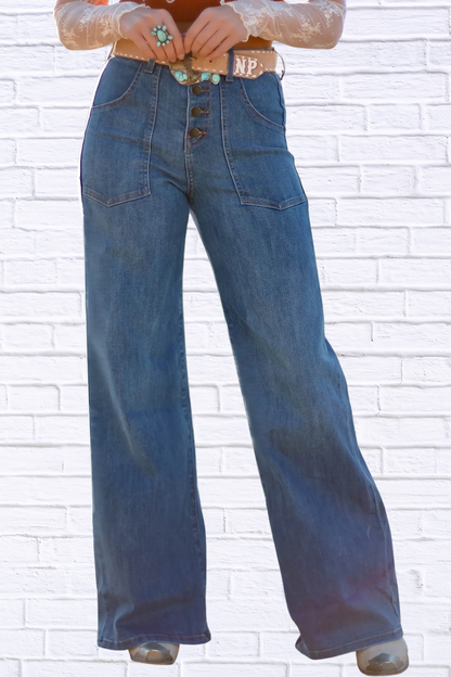 High-Waisted Wide-Leg Button-Front Jeans Medium