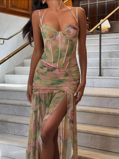 Sweetheart Neck Slit Maxi Dress