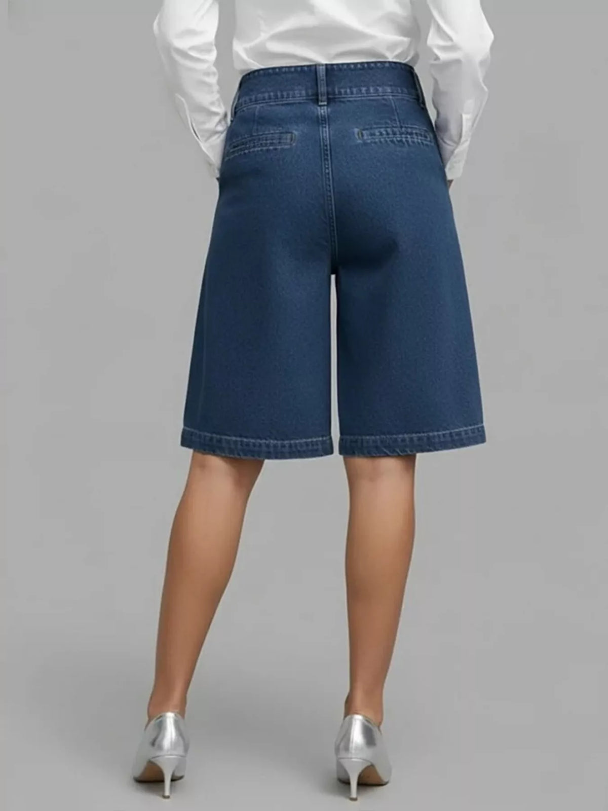 Full Size High-Waisted Wrap-Front Denim Look Shorts Plus Size